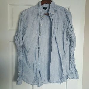 J.Crew Men's Linen Slim Large Blue Stripe Shirt
